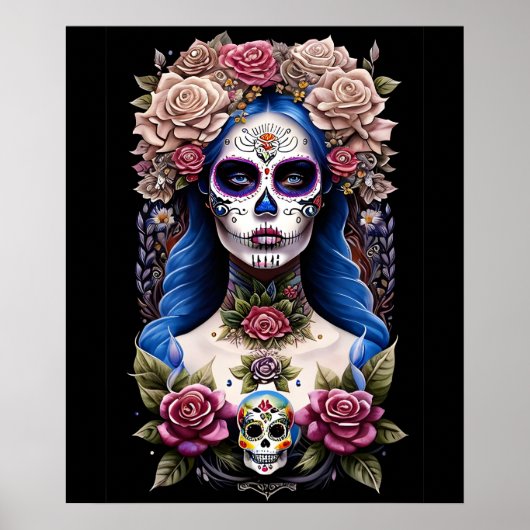 Sugar Skull Art - Blühende Schönheit Poster (Vorne)
