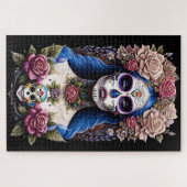 Sugar Skull Art - Blühende Schönheit Puzzle (Horizontal)