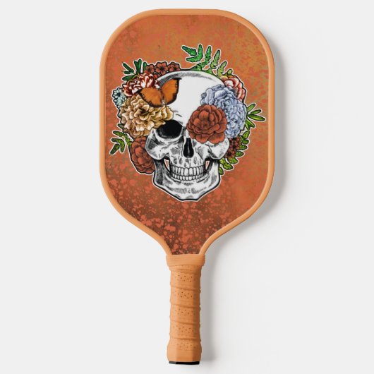 Sugar Skull Art Blume Butterfly Orange Grunge Pickleball Schläger (Rückseite)