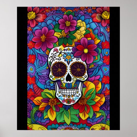 Sugar Skull Art - Blumenfiesta Poster (Vorne)