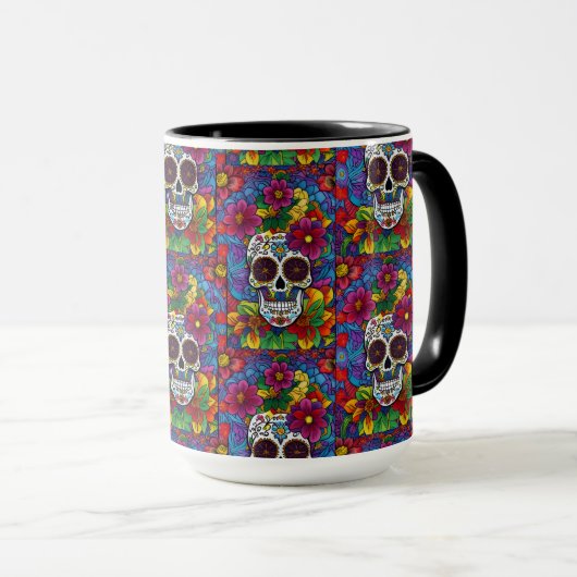 Sugar Skull Art - Blumenfiesta Tasse (VorderseiteRechts)