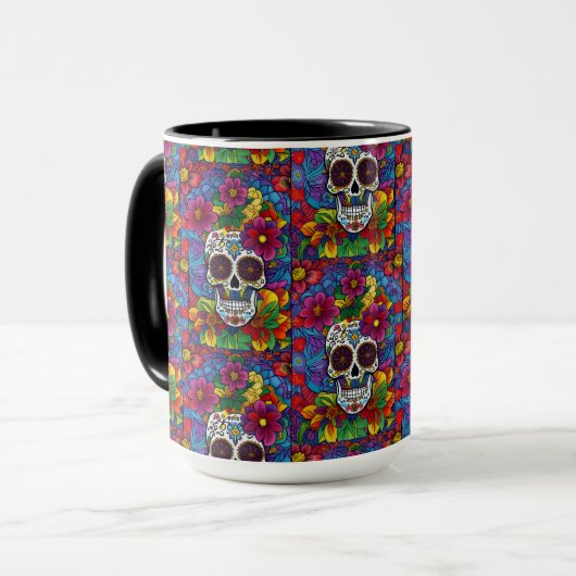 Sugar Skull Art - Blumenfiesta Tasse (Vorderseite Links)