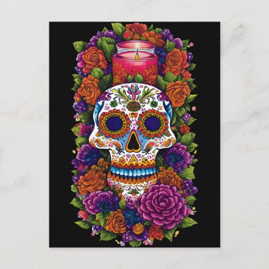 Sugar Skull Art - Celebrate Dia de los Muertos Postkarte (Vorderseite)