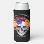 Sugar Skull Art Collage Farbige Blume auf schwarz Selters Dosenkühler (Seltzer Rückseite)