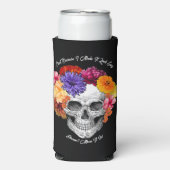 Sugar Skull Art Collage Farbige Blume auf schwarz Selters Dosenkühler (Seltzer Vorderseite)