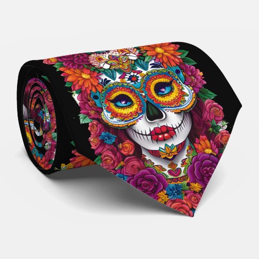 Sugar Skull Art - Colorful Dia de los Muertos Krawatte (Gerollt)