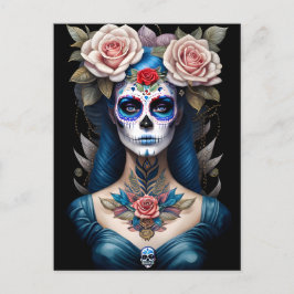 Sugar Skull Art - Colorful Dia de los Muertos Postkarte