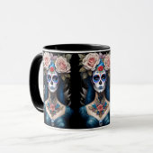 Sugar Skull Art - Colorful Dia de los Muertos Tasse (Vorderseite Links)