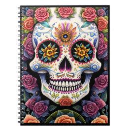 Sugar Skull Art - Dia de los Muertos Floral Skull Notizblock