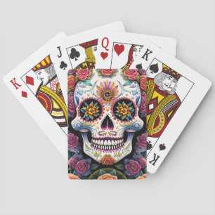 Sugar Skull Art - Dia de los Muertos Floral Skull Spielkarten