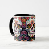 Sugar Skull Art - Dia de los Muertos Floral Skull Tasse (Vorderseite Links)