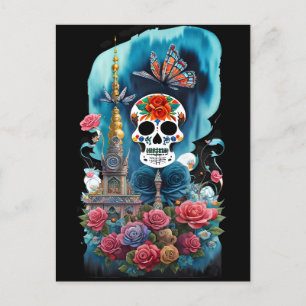 Sugar Skull Art - Farbenfrohe Altar Postkarte