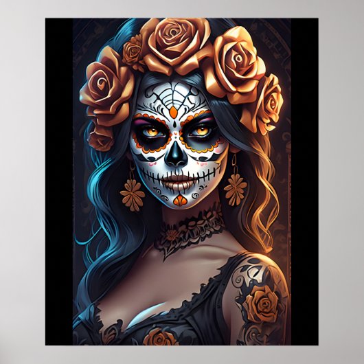 Sugar Skull Art - Farbenfrohe Äußerungen Poster (Vorne)