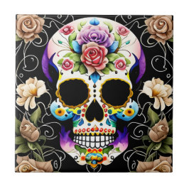 Sugar Skull Art - Farbenfrohe Erinnerung Fliese