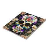 Sugar Skull Art - Farbenfrohe Erinnerung Fliese (Seite)
