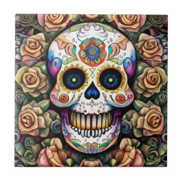 Sugar Skull Art - farbenfrohe mexikanische Feier Fliese
