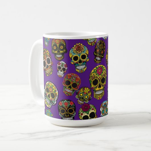 Sugar Skull Art farbenfrohe Muster Kaffeetasse (Vorderseite Links)