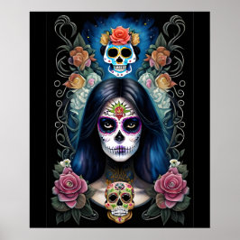 Sugar Skull Art - Farbenfrohe Skulptur Poster