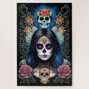 Sugar Skull Art - Farbenfrohe Skulptur Puzzle