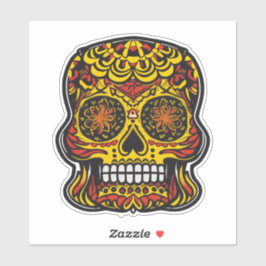 Sugar Skull Art - Farbiges Rot mit Gelb Aufkleber