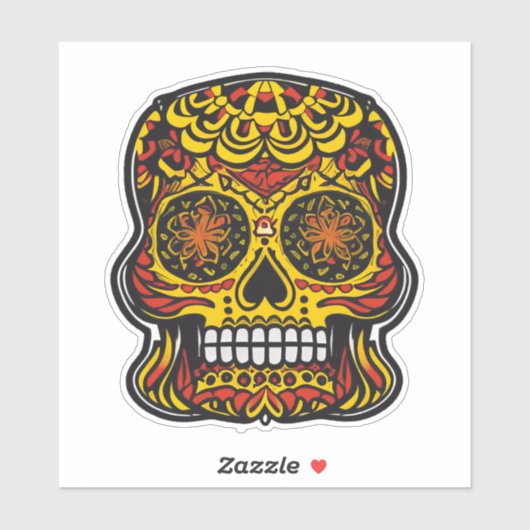 Sugar Skull Art - Farbiges Rot mit Gelb Aufkleber (Blatt)