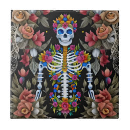 Sugar Skull Art - Farbiges Skelett Fliese