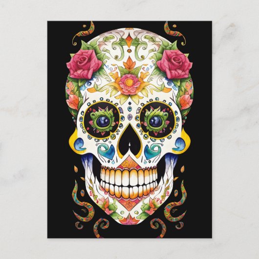 Sugar Skull Art - Festival mit Rosen Postkarte (Vorderseite)