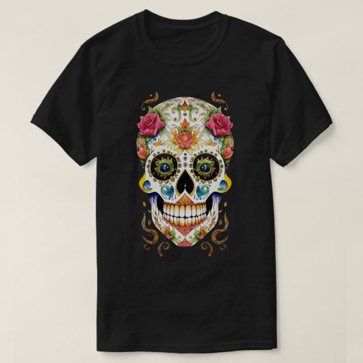 Sugar Skull Art - Festival mit Rosen T-Shirt (Design vorne)