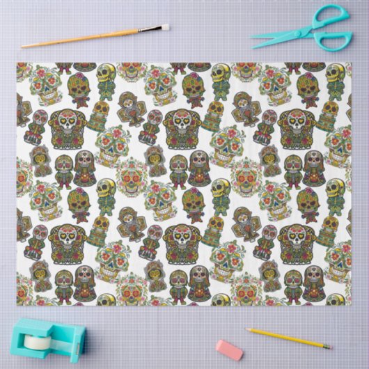 Sugar Skull Art - Festivals (weiß) Seidenpapier (Basteln)