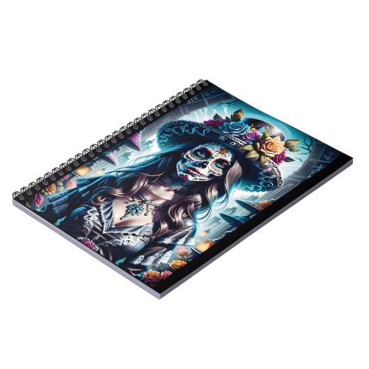 Sugar Skull Art - Festlicher Geist Notizblock (Linke Seite)