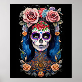 Sugar Skull Art - Frau im wunderschönen Schädel Ma Poster
