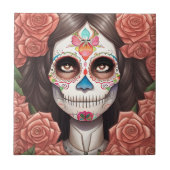 Sugar Skull Art - Frau in Makeup Fliese (Vorderseite)
