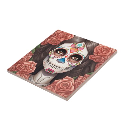 Sugar Skull Art - Frau in Makeup Fliese (Seite)