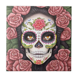 Sugar Skull Art - Frau mit Makeup Fliese