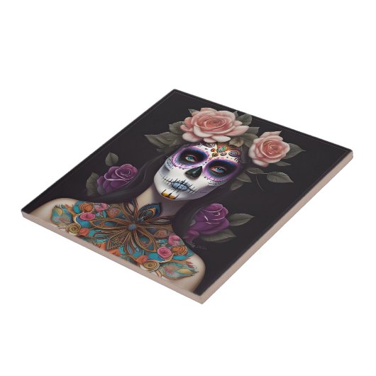 Sugar Skull Art - Frauen im Strickmakeup Fliese (Seite)