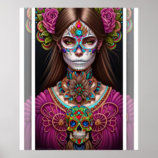 Sugar Skull Art - Frauen im Strickmakeup Poster (Vorne)
