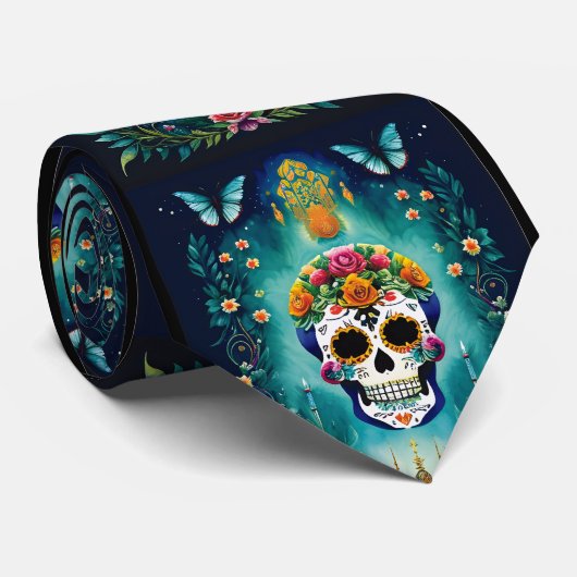Sugar Skull Art - Inspiriert von mexikanischen Tra Krawatte (Gerollt)