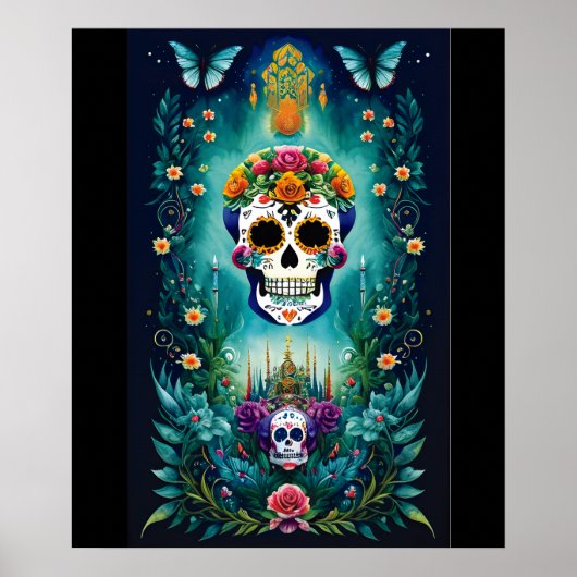Sugar Skull Art - Inspiriert von mexikanischen Tra Poster (Vorne)