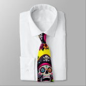 Sugar Skull Art - Jolly Pirate Skull (Gelb) Krawatte (Gebunden)