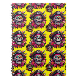Sugar Skull Art - Jolly Pirate Skull (Gelb) Notizblock
