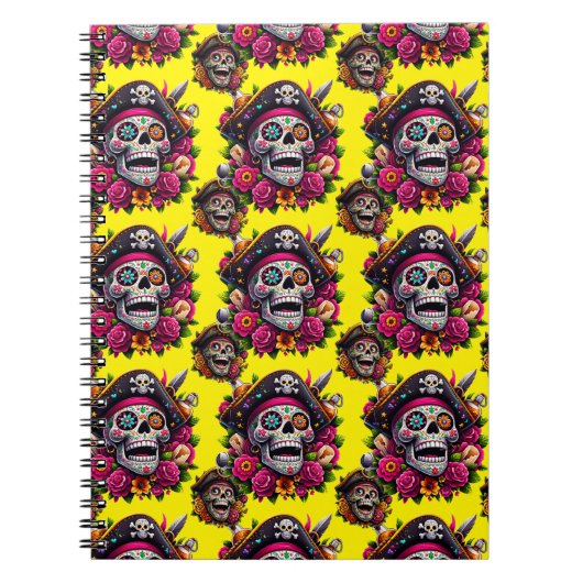 Sugar Skull Art - Jolly Pirate Skull (Gelb) Notizblock (Vorderseite)