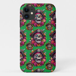Sugar Skull Art - Jolly Pirate Skull (grün) Case-Mate iPhone Hülle