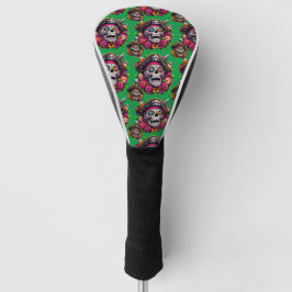 Sugar Skull Art - Jolly Pirate Skull (grün) Golf Headcover