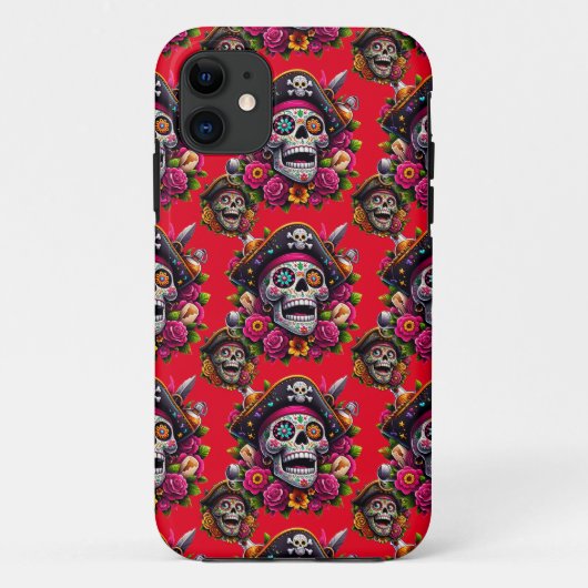 Sugar Skull Art - Jolly Pirate Skull (rot) Case-Mate iPhone Hülle (Rückseite)