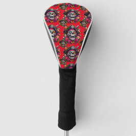 Sugar Skull Art - Jolly Pirate Skull (rot) Golf Headcover