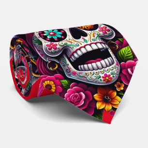 Sugar Skull Art - Jolly Pirate Skull (rot) Krawatte