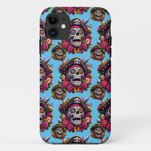 Sugar Skull Art - Jolly Pirate Skull (Sky Blue) Case-Mate iPhone Hülle (Rückseite)