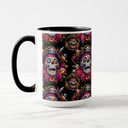 Sugar Skull Art - Jolly Pirate Skull Tasse (Links)