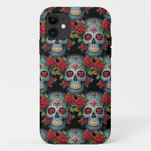 Sugar Skull Art - Lebhafte blaue Tradition Case-Mate iPhone Hülle (Rückseite)