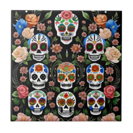 Sugar Skull Art - Lebhafte Erinnerung Fliese